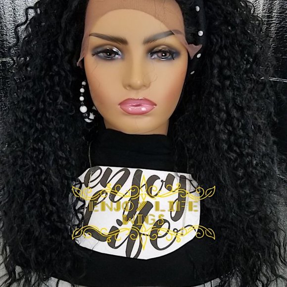 Black kinky curly side part wig human blend main image 4